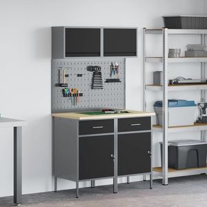 vidaXL Set de dulapuri de lucru cu sertar cu raft Manual 8 pcs Gri imagine