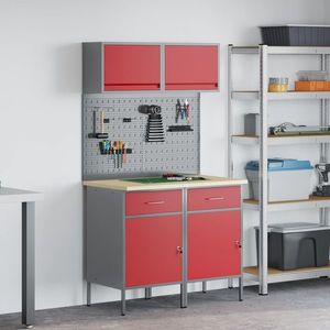 vidaXL Set de dulapuri de lucru cu sertar cu raft Manual 6 pcs Roșu imagine