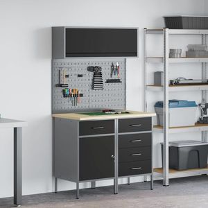 vidaXL Set de dulapuri de lucru cu sertar cu raft Manual 5 pcs Negru imagine