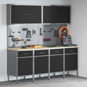 vidaXL Dulap de lucru cu sertar 10 pcs Negru Lemn ingineresc și oțel imagine