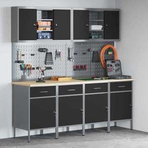 vidaXL Dulap de lucru cu sertar 10 pcs Negru Lemn ingineresc și oțel imagine