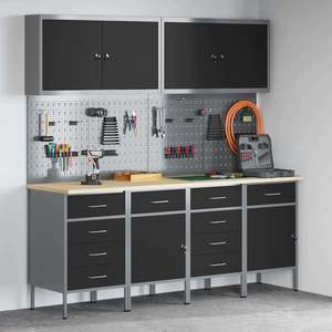 vidaXL Dulap de lucru cu sertar 10 pcs Negru Lemn ingineresc și oțel imagine