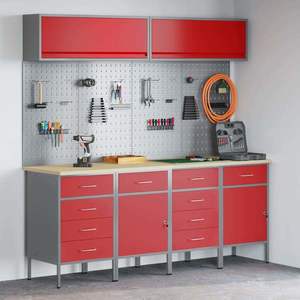 vidaXL Set de dulapuri de lucru cu sertar cu depozitare 10 pcs Roșu imagine