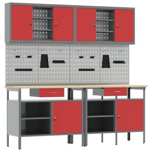 vidaXL Set banc de lucru 8 pcs Roșu și gri Oțel vopsit electrostatic imagine