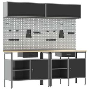 vidaXL Set banc de lucru 8 pcs Negru și Gri Oțel vopsit electrostatic imagine