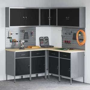 vidaXL Set de dulapuri de lucru cu sertar cu raft 12 pcs Negru și Gri imagine