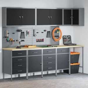 vidaXL Set de dulapuri de lucru cu sertar cu raft 12 pcs Negru și Gri imagine