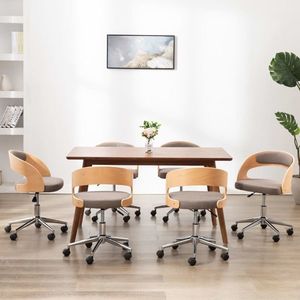 vidaXL Scaune pivotante masă, 6 buc., gri taupe, lemn curbat & textil imagine