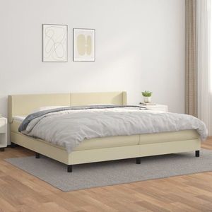 vidaXL Pat continental cu saltea, crem, 200x200 cm, piele ecologică imagine