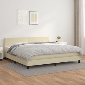 vidaXL Pat continental cu saltea, crem, 200x200 cm, piele ecologică imagine