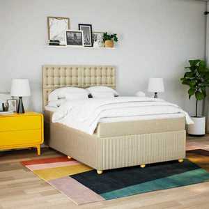 vidaXL Pat box spring cu saltea, crem, 160x200 cm, material textil imagine