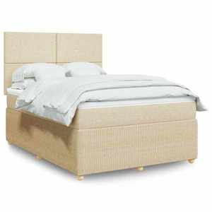 vidaXL Pat box spring cu saltea, crem, 160x200 cm, material textil imagine