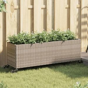 vidaXL Jardinieră grădină cu roți/3 ghivece gri 107x32x38 cm poliratan imagine