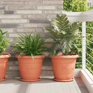 vidaXL Tavă rotundă pentru flori 24 pcs Roșu cărămidă Ø 27 x 2, 5 cm imagine