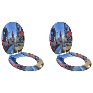 vidaXL Capac de toaletă cu închidere lentă 2 pcs Multicolour Placă MDF imagine