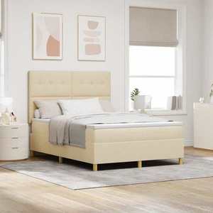 vidaXL Pat cu arcuri cu saltea cu headboard Crem 160 x 200 cm țesătură imagine