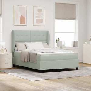 vidaXL Pat cu arcuri cu saltea Gri deschis 190 x 140 cm Catifea imagine