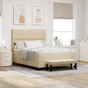 vidaXL Pat cu arcuri cu headboard Crem 160 x 200 cm țesătură imagine