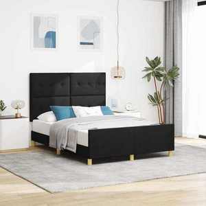 vidaXL Cadru de pat cu headboard Negru 160 x 200 cm țesătură imagine