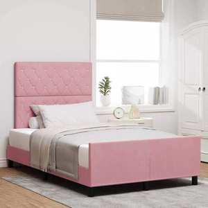 vidaXL Pat cu arcuri cu headboard Roz 120 x 200 cm Catifea imagine