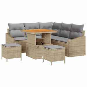 vidaXL Set de canapele pentru grădină cu pernă 8 pcs Bej Rattan poli imagine