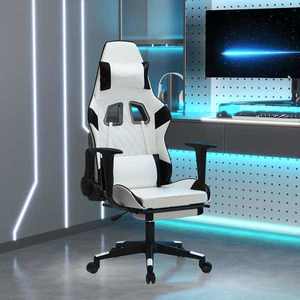 vidaXL Scaun de gaming masaj/suport picioare alb/negru piele eco imagine