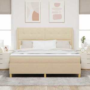 vidaXL Pat cu arcuri cu saltea cu headboard Crem 180 x 200 cm țesătură imagine