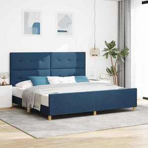 vidaXL Cadru de pat cu headboard albastru 200 x 200 cm țesătură imagine