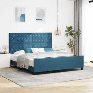 vidaXL Pat cu arcuri cu headboard Albastru închis 180 x 200 cm Catifea imagine