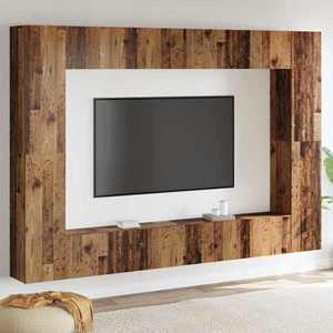 vidaXL Set comodă TV Pe perete 8 pcs Lemn vechi Lemn compozit imagine