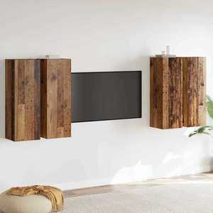 vidaXL Set comodă TV Pe perete 4 pcs Lemn Vechi Lemn compozit imagine