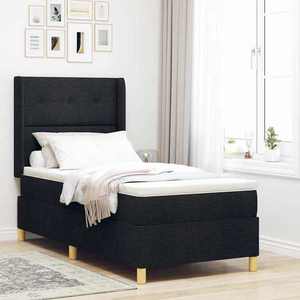 vidaXL Pat cu arcuri cu saltea cu headboard Negru 80 x 200 cm țesătură imagine