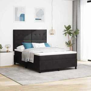 vidaXL Pat cu arcuri cu saltea cu headboard Negru 140 x 200 cm Catifea imagine