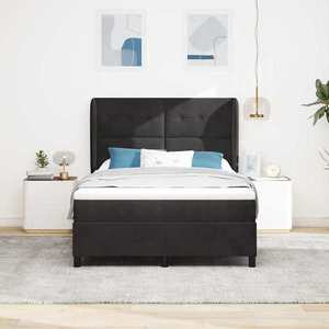 vidaXL Pat cu arcuri cu saltea cu headboard Negru 200 x 140 cm Catifea imagine