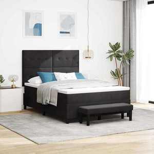 vidaXL Pat cu arcuri cu saltea cu headboard Negru 140 x 190 cm Catifea imagine