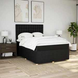 vidaXL Pat box spring cu saltea, negru, 160x200 cm, textil imagine