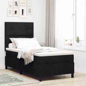vidaXL Pat cu arcuri cu saltea cu headboard Negru 90 x 200 cm țesătură imagine