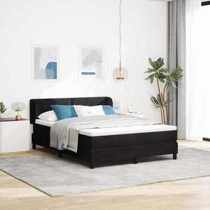 vidaXL Pat cu arcuri cu headboard Negru 160 x 200 cm Catifea imagine