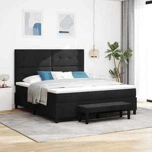 vidaXL Pat cu arcuri cu saltea Negru 180 x 200 cm țesătură imagine