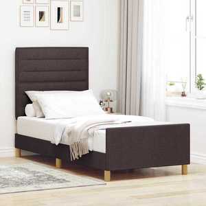 vidaXL Cadru de pat cu headboard Maro închis 90 x 190 cm țesătură imagine
