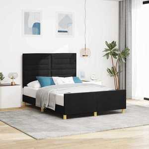 vidaXL Cadru de pat cu headboard Negru 140 x 190 cm țesătură imagine