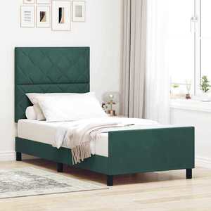 vidaXL Pat cu arcuri cu headboard Verde închis 90 x 190 cm Catifea imagine
