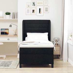 vidaXL Pat cu arcuri cu saltea cu headboard Negru 90 x 200 cm țesătură imagine