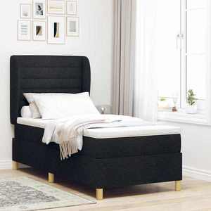 vidaXL Pat cu arcuri cu saltea cu headboard Negru 200 x 90 cm țesătură imagine