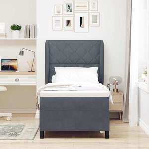 vidaXL Pat cu arcuri cu saltea Gri închis 200 x 90 cm Catifea imagine