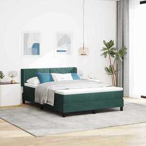 vidaXL Pat cu arcuri cu headboard Verde închis 190 x 140 cm Catifea imagine