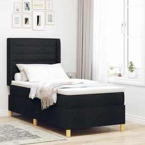 vidaXL Pat cu arcuri cu saltea cu headboard Negru 80 x 200 cm țesătură imagine