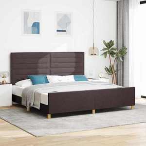 vidaXL Cadru de pat cu headboard Maro închis 200 x 200 cm țesătură imagine