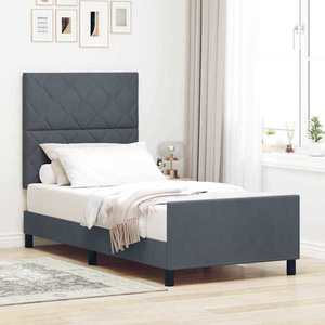 vidaXL Pat cu arcuri cu headboard Gri închis 90 x 190 cm Catifea imagine