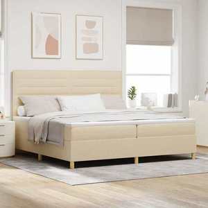 vidaXL Pat cu arcuri cu saltea cu headboard Crem 200 x 200 cm țesătură imagine